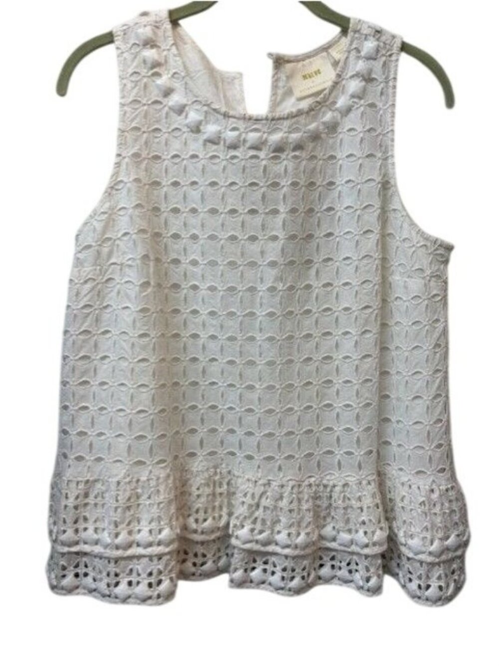 Maeve By Anthropologie White Sleeveless Eyelet Top With Peplum Hem - Size Small